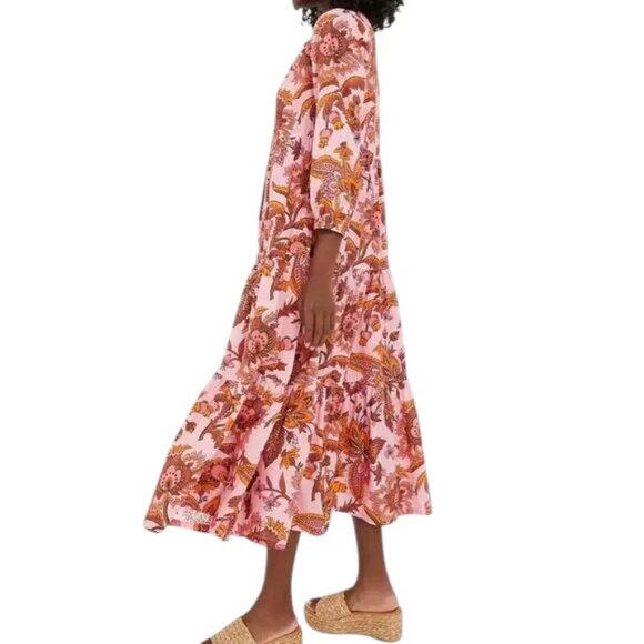 Tuckernuck Pink and Orange Floral Midi Dress - Picture 2 of 4